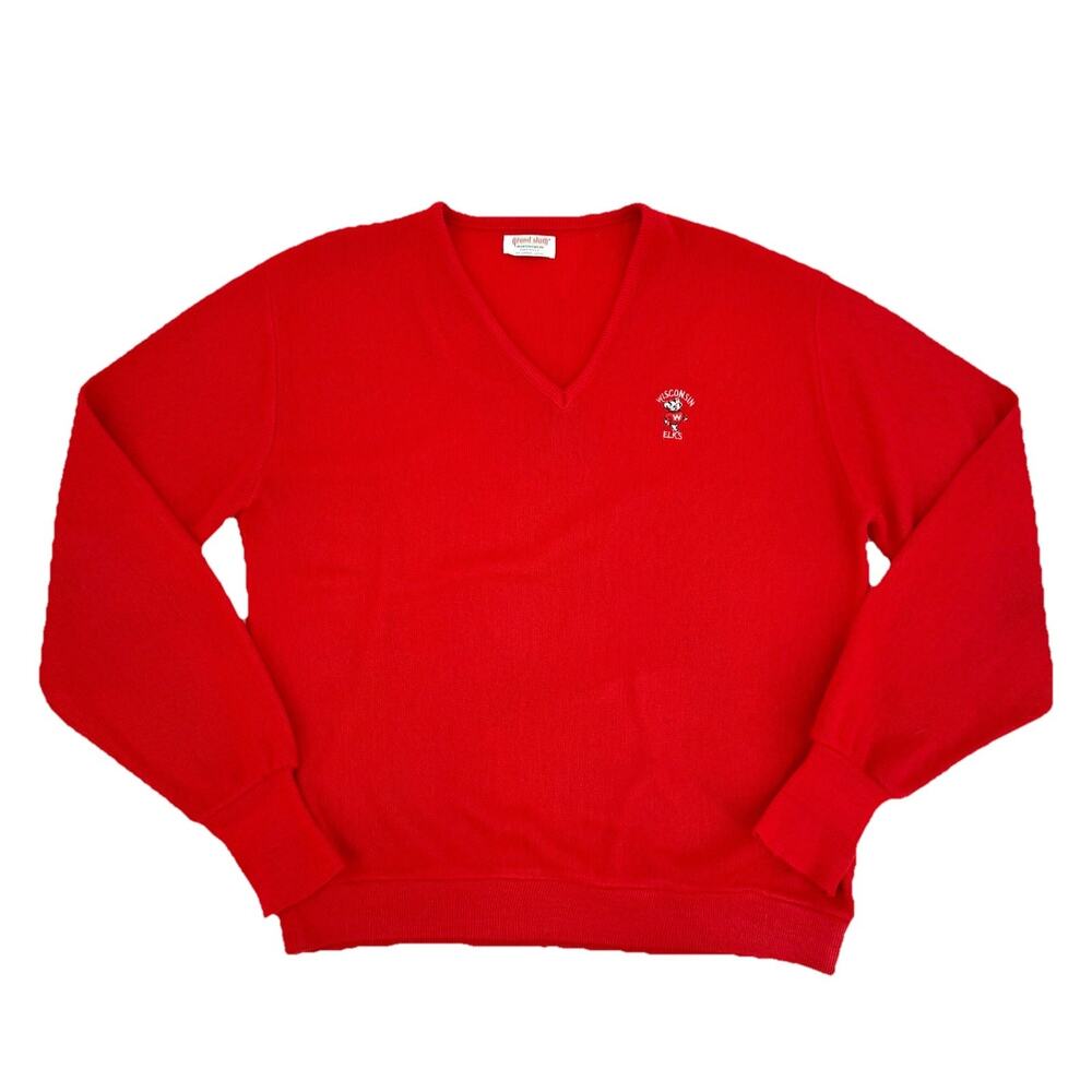 Grand Slam Munsingwear WI Badger Red V-Neck Sweater XXL Wool Blend Vintage 80s